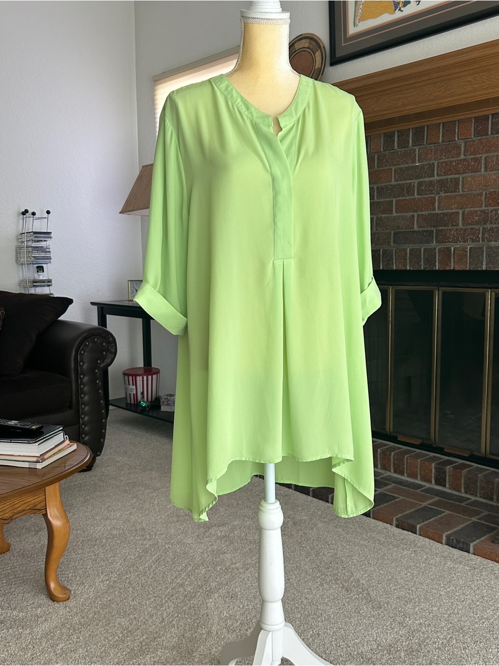 Chico's Lime Green Flowing V-Neck Tunic